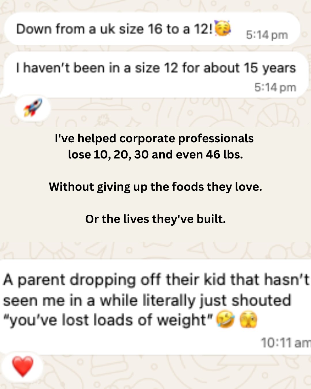 Client message: down from a UK size 16 to a 12 after 15 years
